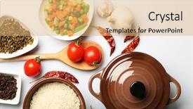  Presentation with cooking utensils - PPT layouts enhanced with food ingredients and kitchen utensils background and a yellow colored foreground