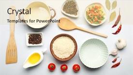  Presentation with cooking utensils - Audience pleasing presentation theme consisting of food ingredients and kitchen utensils backdrop and a lemonade colored foreground