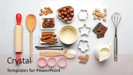  Presentation with cooking utensils - Presentation theme having food ingredients and kitchen utensils background and a coral colored foreground