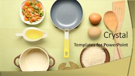  Presentation with cooking utensils - Audience pleasing PPT theme consisting of food ingredients and kitchen utensils backdrop and a blonde colored foreground