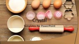  Presentation with cooking utensils - Slide set featuring food ingredients and kitchen utensils background and a  colored foreground