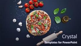  Presentation with italian food - Amazing PPT theme having food ingredients and spices for cooking delicious italian pizza - food and drink backdrop and a wine colored foreground
