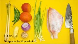  Presentation with food preparation - Presentation theme featuring food-ingredients-fish-cooking-preparation background and a yellow colored foreground