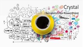  Presentation with pen laptop coffee cup clips - Slide set enhanced with food innovation - cup of coffee with sketches background and a white colored foreground