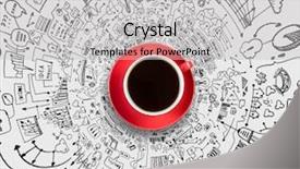  Presentation with cup coffee - Audience pleasing theme consisting of food innovation - cup of coffee with sketches backdrop and a light gray colored foreground