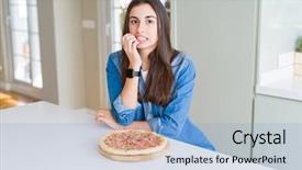  Presentation with anxiety and stress - Amazing PPT layouts having food insecurity - beautiful young woman eating homemade backdrop and a light blue colored foreground