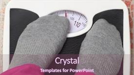  Presentation with bathroom - Slides with food insecurity - female feet on bathroom scale background and a violet colored foreground