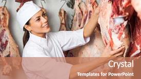  Presentation with food inspection - Amazing presentation having food inspection - happy mid adult female butcher backdrop and a coral colored foreground