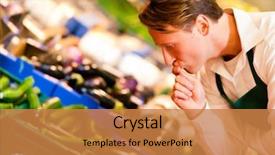  Presentation with food inspection - PPT theme consisting of food inspection - shop assistant in a supermarket background and a coral colored foreground