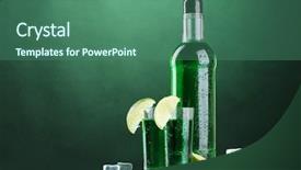  Presentation with glass of whiskey ice - Slide set having food intoxication - bottle and glasses of absinthe background and a ocean colored foreground