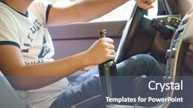  Presentation with sleepy yawning man driving car - Slides enhanced with food intoxication - man drinking beer while driving background and a ocean colored foreground