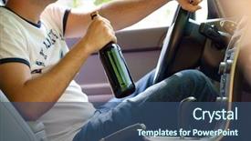  Presentation with sleepy yawning man driving car - Slide deck with food intoxication - man drinking beer while driving background and a  colored foreground