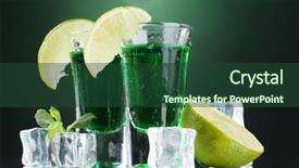  Presentation with glass of whiskey ice - Audience pleasing PPT theme consisting of food intoxication - two glasses of absinthe lime backdrop and a  colored foreground