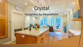  Presentation with clean house - Presentation design consisting of food investment - modern bright clean kitchen interior background and a  colored foreground