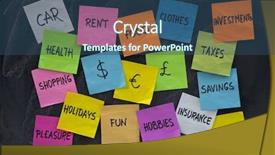  Presentation with sticky notes - Presentation theme consisting of food investment - word cloud related to household background and a ocean colored foreground