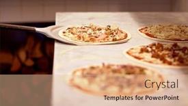  Presentation with pizzeria - Colorful slide set enhanced with food italian kitchen culinary baking and cooking concept - peel taking pizza off table at pizzeria backdrop and a coral colored foreground