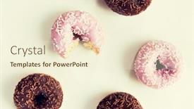  Presentation with junk food - PPT theme enhanced with food junk-food and eating concept - close up of glazed donuts over white background and a cream colored foreground