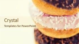  Presentation with junk food - PPT layouts enhanced with food junk-food and eating concept - close up of glazed donuts pile over white background and a cream colored foreground