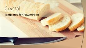  Presentation with junk food - Cool new slide set with food junk-food diet and unhealthy eating concept - close up of white bread or baguette and kitchen knife on wooden cutting board backdrop and a lemonade colored foreground