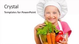  Presentation with kids food - Beautiful slides featuring food kids - beautiful little girl with vegetables backdrop and a white colored foreground
