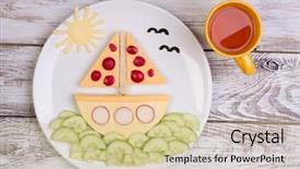  Presentation with kids food - Slides featuring food kids - funny sandwich for a child background and a soft green colored foreground