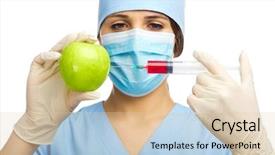  Presentation with vials science syringe vaccination - Amazing slide set having biology hormonio - chemist with syringe and apple backdrop and a  colored foreground