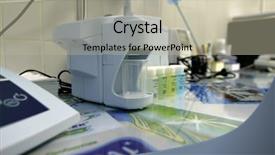  Presentation with laboratory equipment - Theme consisting of equipment for testing dairy product background and a mint green colored foreground