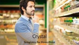  Presentation with supermarket - Theme having food label - attractive man shopping background and a yellow colored foreground