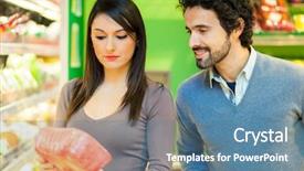  Presentation with food label - Presentation theme having food label - couple shopping in a supermarket background and a teal colored foreground