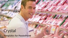  Presentation with food label - Colorful presentation enhanced with food label - man buying fresh meat backdrop and a coral colored foreground
