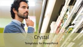  Presentation with product - Cool new presentation theme with food label - man choosing the right product backdrop and a yellow colored foreground