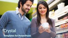  Presentation with supermarket - Presentation consisting of food label - young couple shopping background and a ocean colored foreground