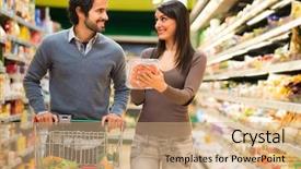  Presentation with supermarket - Audience pleasing PPT layouts consisting of food label - young couple shopping backdrop and a coral colored foreground