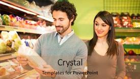  Presentation with food label - Beautiful slide set featuring food label - young couple shopping backdrop and a coral colored foreground