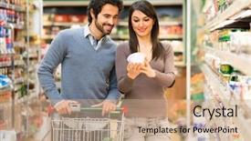  Presentation with supermarket - Theme with food label - young couple shopping background and a coral colored foreground