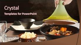  Presentation with lid - Amazing PPT layouts having food lamb - hand lifting the lid backdrop and a wine colored foreground