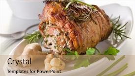  Presentation with veal - Amazing theme having food lamb - rolled veal stuffed with nuts backdrop and a coral colored foreground