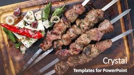  Presentation with vegetable cutting board - Amazing PPT theme having food lamb - traditional greek souvlaki with feta backdrop and a tawny brown colored foreground
