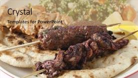  Presentation with lebanese food - Presentation consisting of food lamb - various barbecued kebabs - kofta background and a coral colored foreground