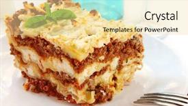  Presentation with eat - Presentation design with food lasagna - lasagne garnished with basil ready background and a blonde colored foreground