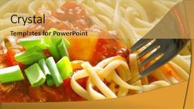  Presentation with classic homemade tomato sauce - Cool new PPT theme with food lasagna - plate of spaghetti with tomato backdrop and a  colored foreground