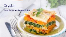  Presentation with spinach - Beautiful PPT theme featuring food lasagna - slice of pumpkin and spinach backdrop and a sky blue colored foreground