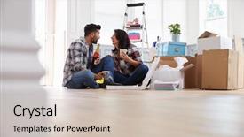  Presentation with new home - Beautiful PPT theme featuring food latino - couple celebrating moving into new backdrop and a soft green colored foreground