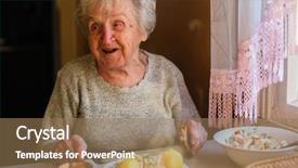  Presentation with elderly home - Presentation enhanced with food latino - elderly woman eat sitting background and a coral colored foreground