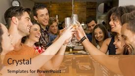  Presentation with restaurant toasting - Slide set with food latino - group of friends toasting background and a gold colored foreground