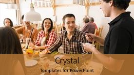  Presentation with restaurant personal appearance - Presentation having food latino - group of friends background and a gold colored foreground