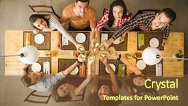  Presentation with restaurant toasting - Beautiful presentation design featuring food latino - group of people toasting backdrop and a tawny brown colored foreground