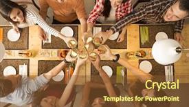  Presentation with restaurant toasting - Colorful slide deck enhanced with food latino - group of people toasting backdrop and a tawny brown colored foreground