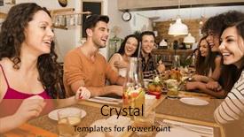  Presentation with ethnic group - Colorful PPT theme enhanced with food latino - multi-ethnic group of happy friends backdrop and a gold colored foreground