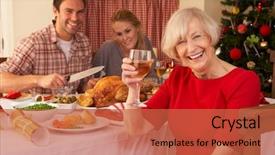  Presentation with dinner invitation to employees - Cool new slides with food law - family having christmas dinner backdrop and a red colored foreground